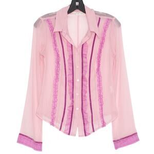 Kimchi Blue Top Coquette Romantic Feminine Sheer Fairy Lace Button Up Pink Small